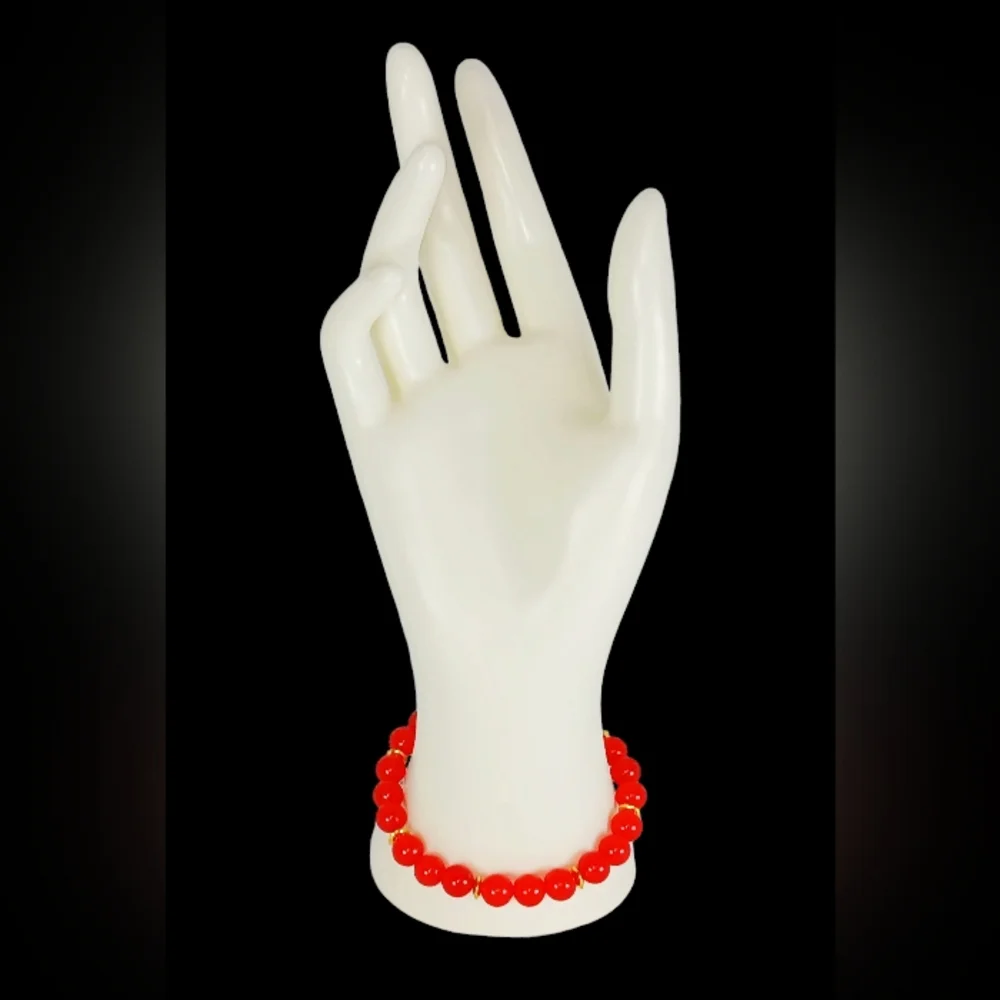 Red Jade & Rose Quartz Crystal Beaded Stretch Bracelet Y2K Mini Mala Lovecore